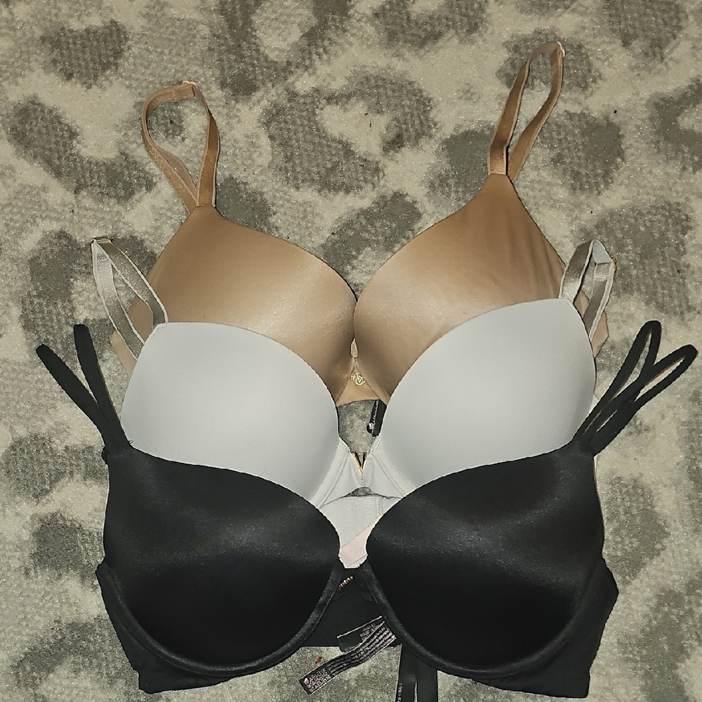 Victoria's Secret Push-Up Bra Basics Bundle Bra Lot- Black, White, Tan